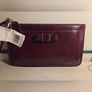 NWT Coach Darcy Maroon Patent Leather Bow Zippered Wristlet